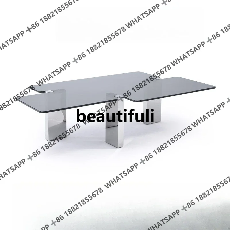 

E136 2025 new special-shaped Italian minimalist stainless steel rectangular tempered glass coffee table restaurant light luxury