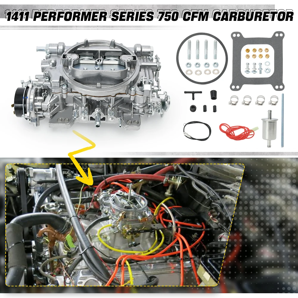 1411 Performer Series 750 CFM Carburetor Replace For Edelbrock 750 CFM 4 Barrel Square Bore Chevy Silverado GMC Cadillac Dodge