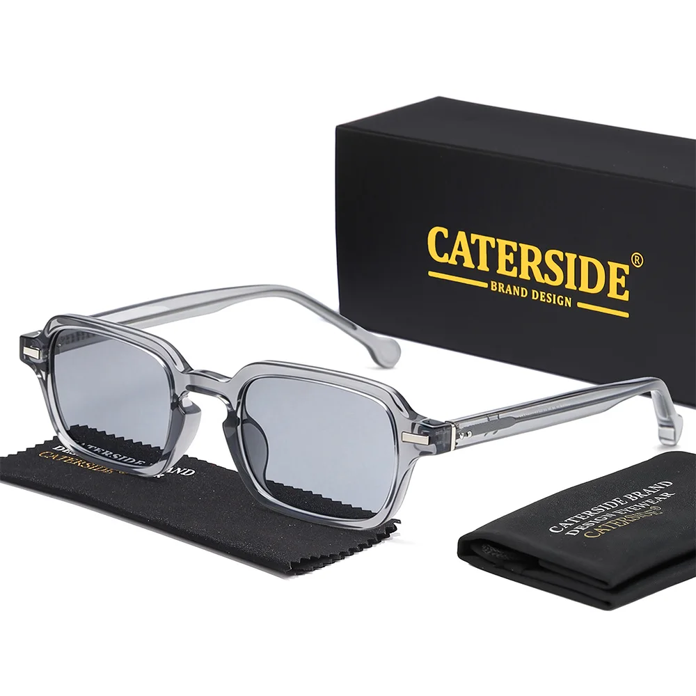 CATERSIDE Fashion Men Sunglasses Square Small Frame Cellulose Propionate Temple Tips Women's Outdoor Travel Decorative Glasses