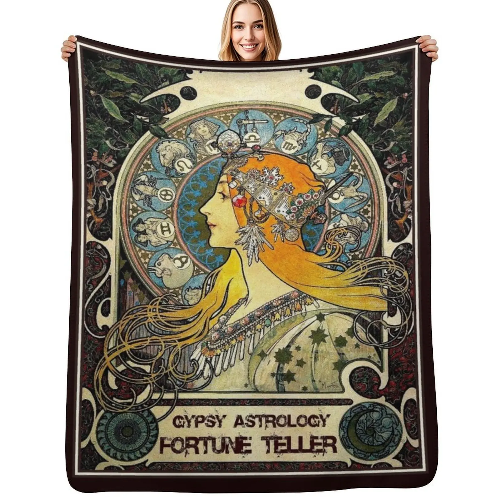 

GYPSY ASTROLOGY;Vintage Fortune Teller Print Throw Blanket Moving Decorative Sofas Single Hairys Blankets