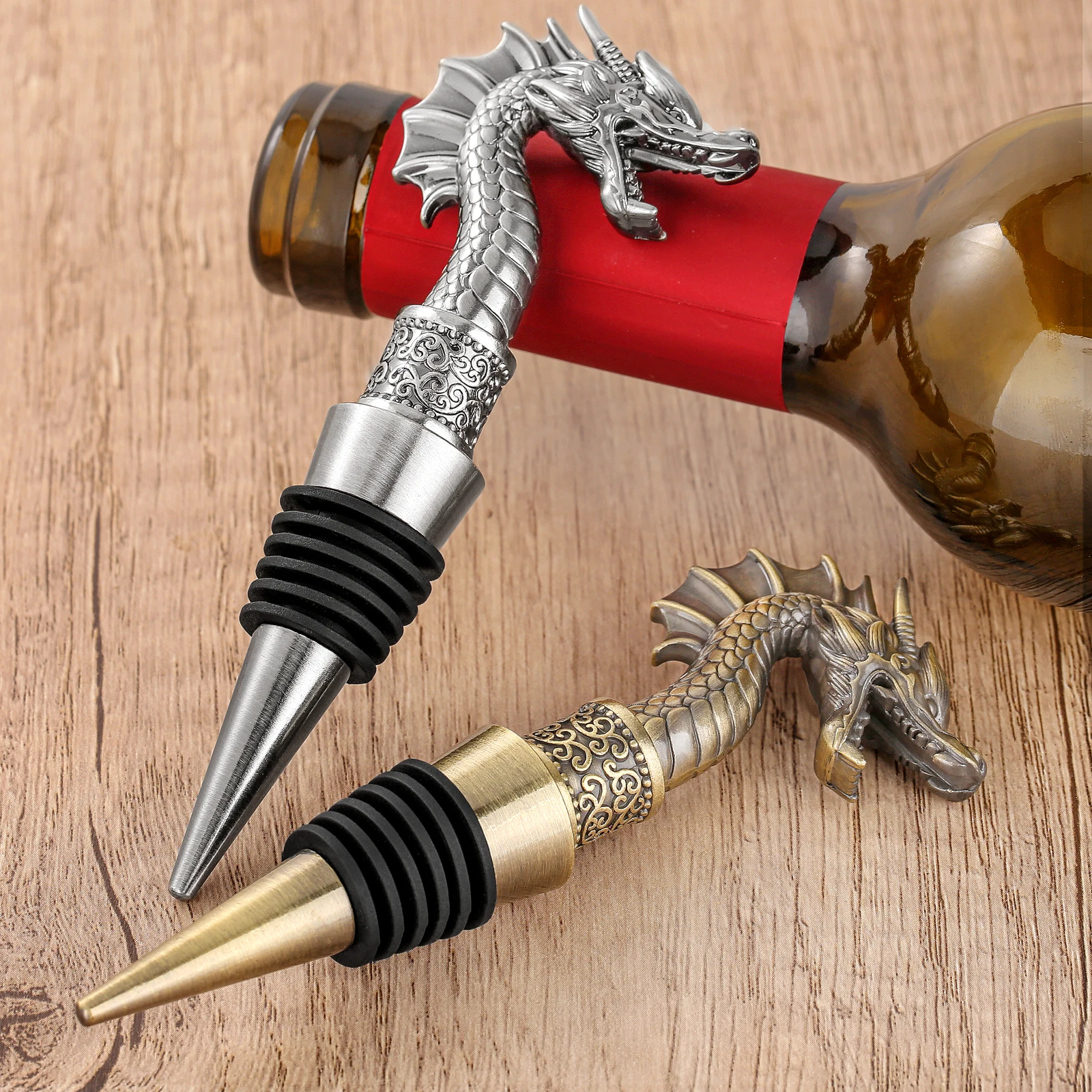 LKKCHER Useful 2-in-1 Dragon Head Wine Stopper and Opener Fashion Home Bar Ornaments Bottle Saver Gifts for Men