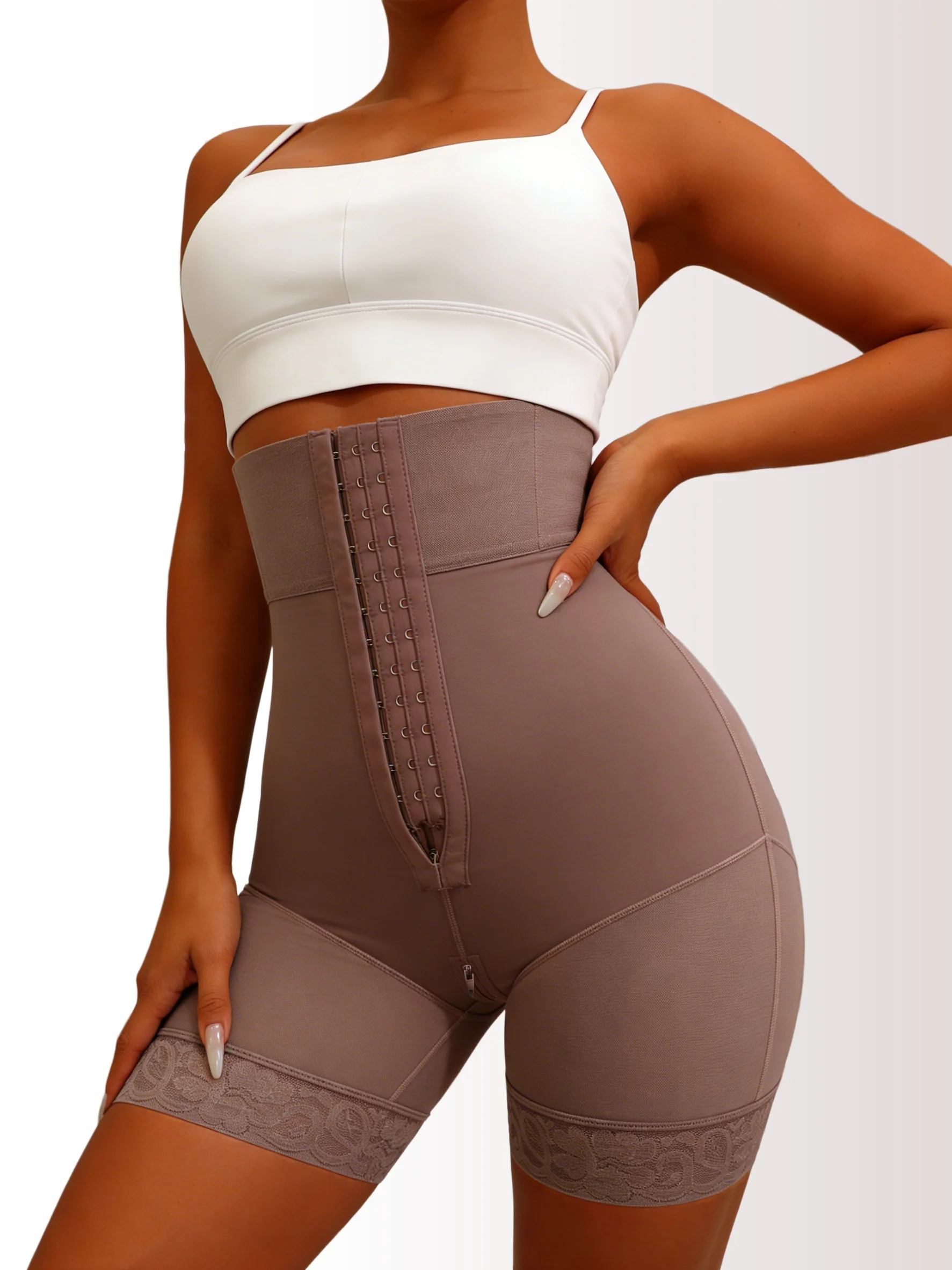 Women's High Compression Body Shaper Shorts Front Open Hook Closure Tummy Control Trim Shapewear for Smooth Look view 6
