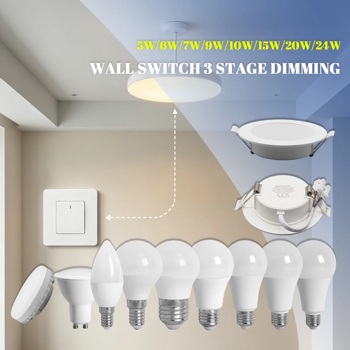 

4-20PCS No Flicker 3-Way Dimmable LED Spot Bulbs Warm White Bulb Downlight AC220-240V E14 E27 GU10 GX53 Indoor Lighting Lamps