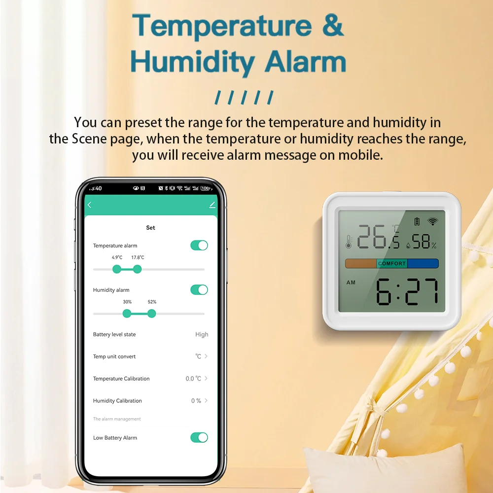 Imagem -05 - Tuya Wifi Sensor de Temperatura e Umidade Higrômetro Termômetro Casa Inteligente Luz de Fundo Vida Inteligente Suporte Alexa Assistente do Google