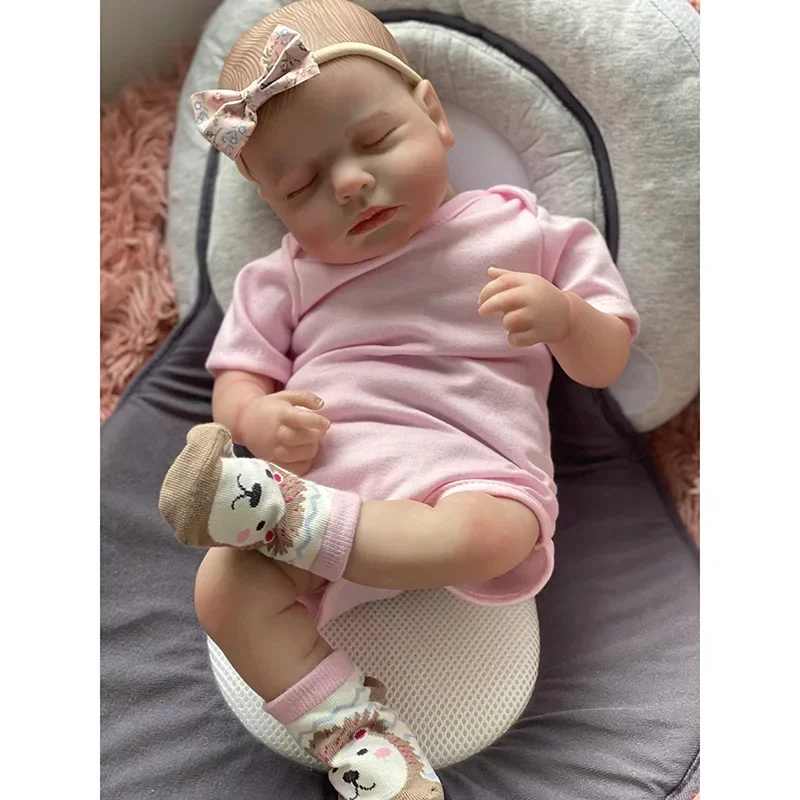 48CM Already Finished Reborn Doll Loulou Newborn Sleeping Baby Doll Soft Body 3D Painted Skin with Visible Veins Bebe Reborn