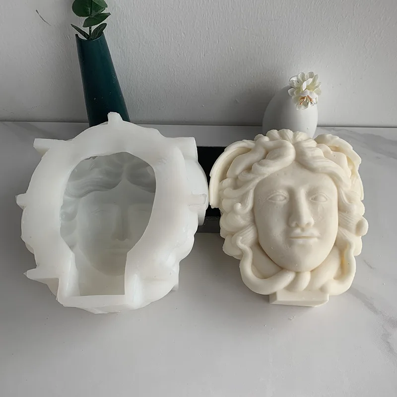 

Medusa Head Portrait Candle Mould Greek Goddess Snake Hair Sculpture Face Candle Plaster Resin Silicone Mold