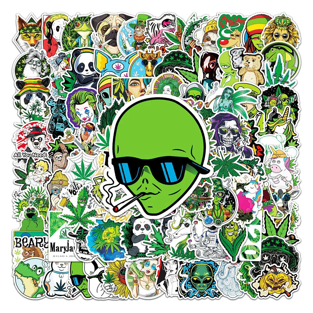 10/30/50/100PCS Cartoon Weed Leaves Cigarette Funny Sticker DIY Snowboard Laptop Luggage Cartoon Graffiti Decals Sticker