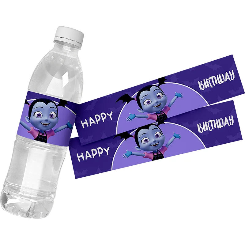 6 buah label botol air Disney's Vampirina botol pesta label perekat diri stiker dekorasi perlengkapan pesta ulang tahun anak