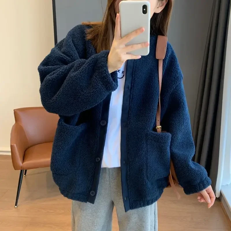 Lamb Wool Coat Female Autumn Winter 2024 High-Grade Feeling Super Good-Looking Polar Fleece Thickened Baseball Jacket