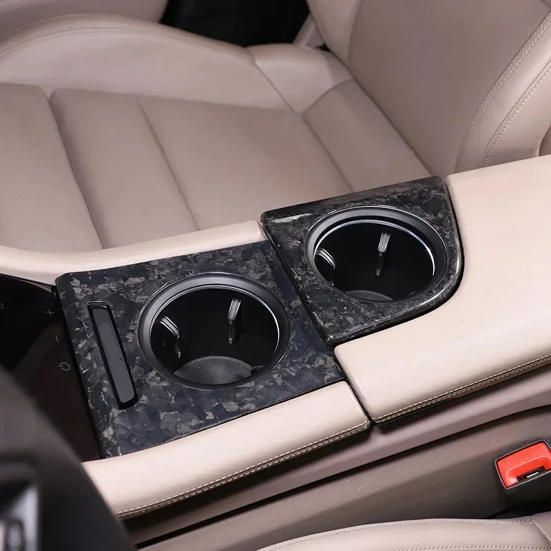 

For Porsche Taycan Real Dry Carbon Fiber 2019-2022 Interior Decoration Central Cup Holder Cover Trim Modification Accessories