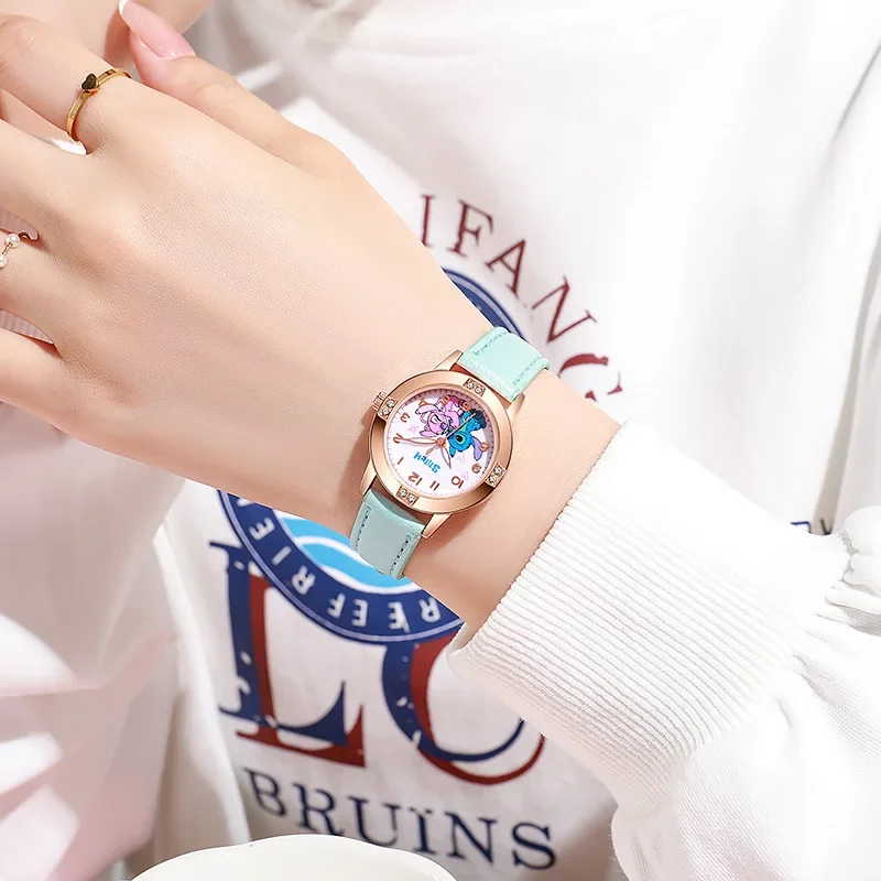 Disney Animation Electronic Watch Cute Cartoon Stitch Imitation Diamond Belt Student Quartz Watch Simple and Exquisite Gift