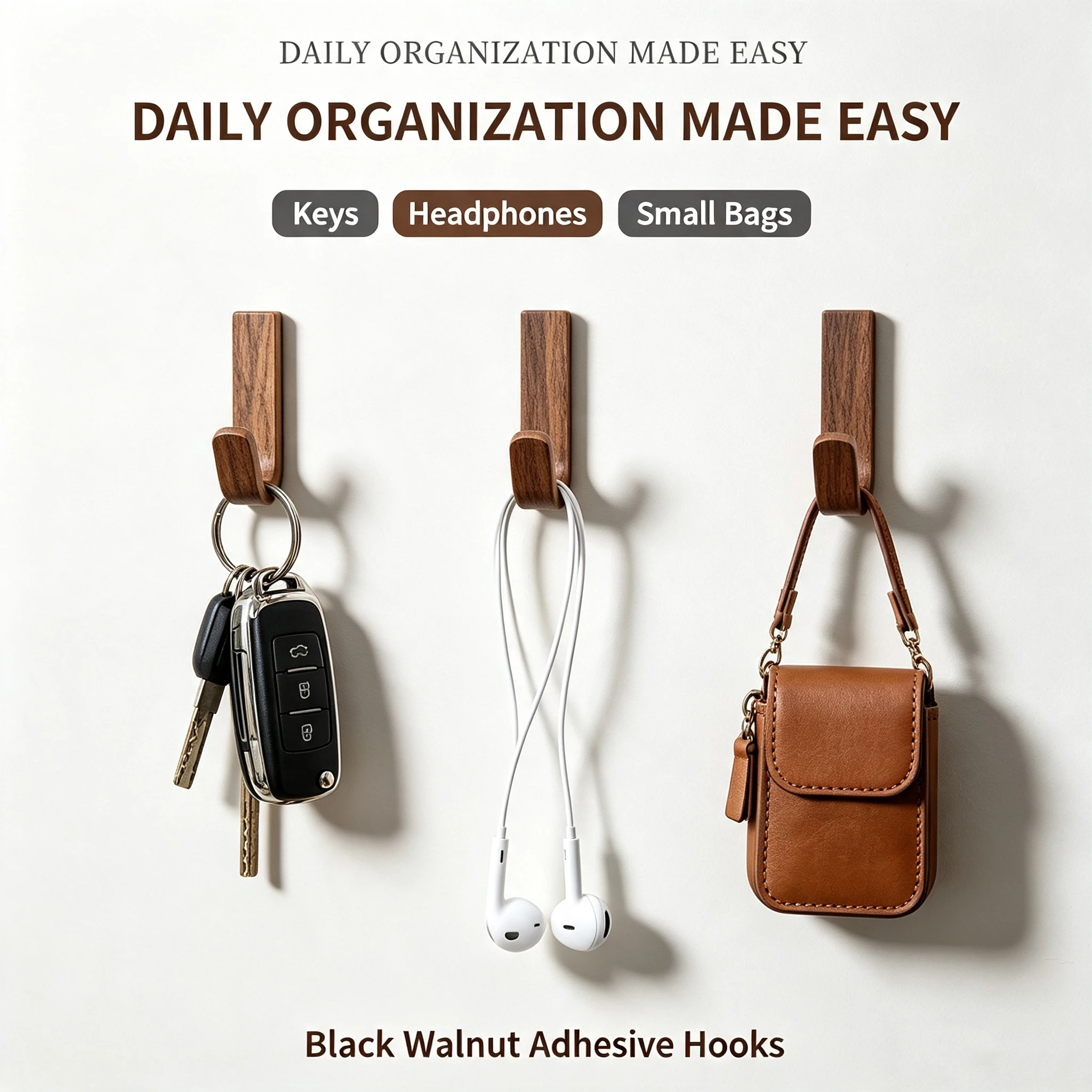 Self-adhesive Solid Wooden Wall Hook for Hanging Key Coat Towel Clothes Towel Bag Hanger Door Hook Coat Rack Entryway Key Holder - view 5