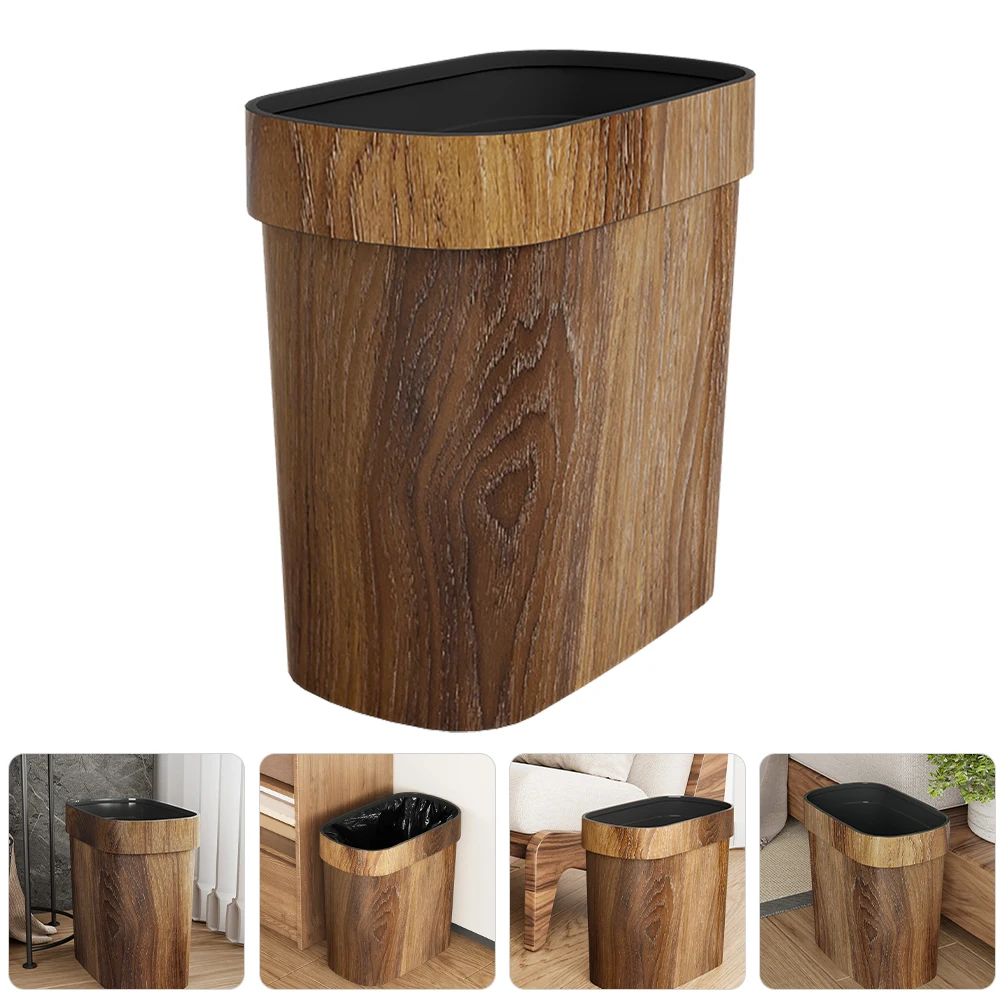 

Beige Slit Trash Brown PP Retro Wood Grain Slim Seam Bin Kitchen Bathroom Office Garbage Baskets Household Waste