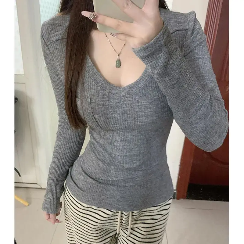 

Fashion Simple All Match Autumn V Neck Warm Pullovers Y2k Aesthetic Streetwear Punk Women Pullovers American Vintage Clothes