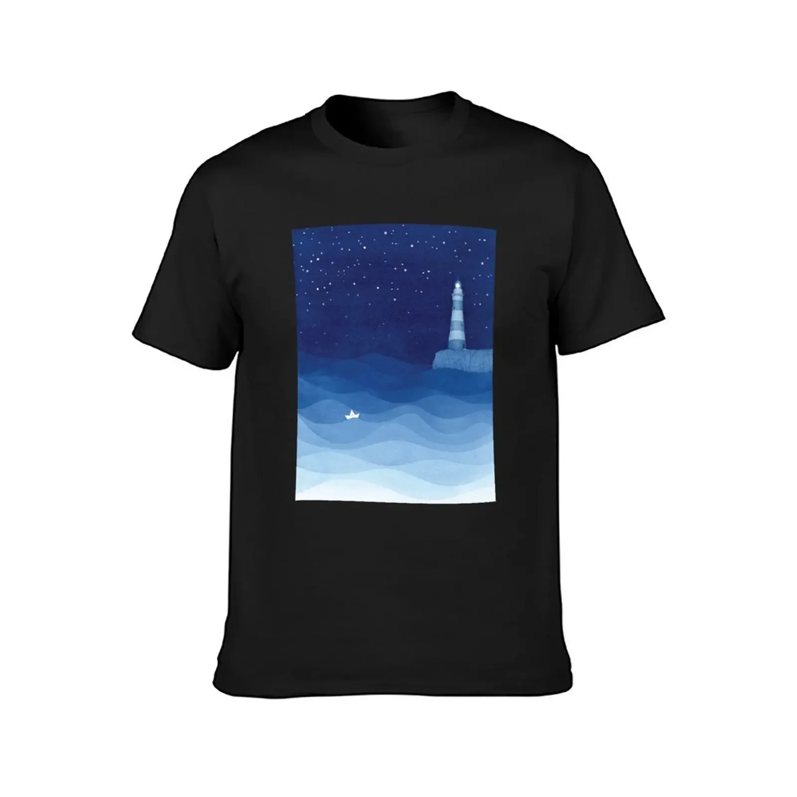 Lighthouse 2, blue ocean watercolor T-Shirt anime tshirt street wear summer tops T-shirt men