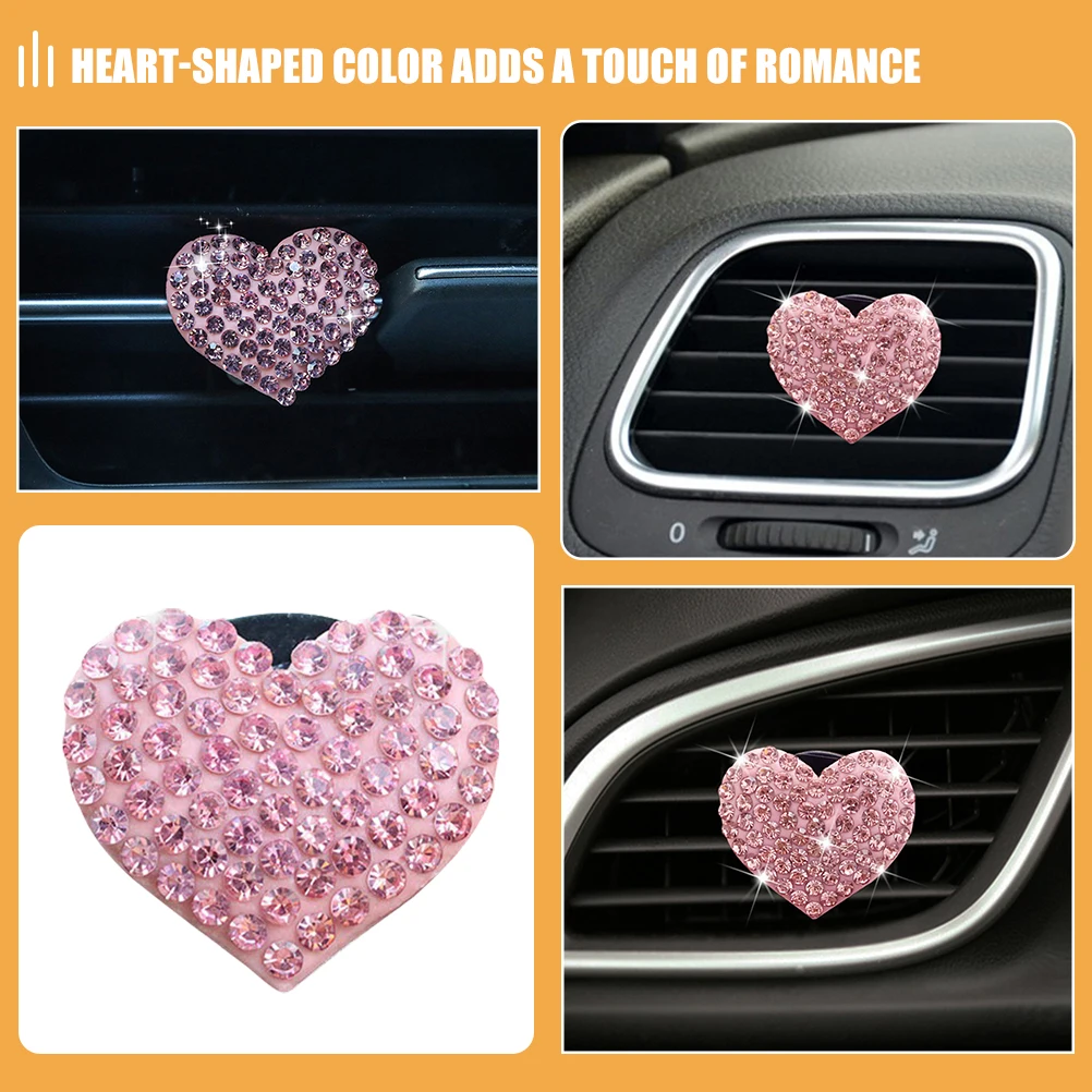 

2pcs Heart Shaped Rhinestones Car Air Freshener Clips White Love Accessories Dashboard Decor Aroma Ornament Vent Decorations