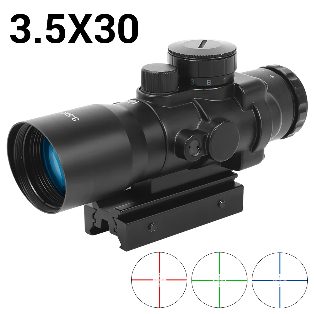 

3.5x30 Prism Optics Compact Scope Red Green Blue Etched Illuminated Reticle Tactical Riflescope with 11/20mm Airsoft Accessories