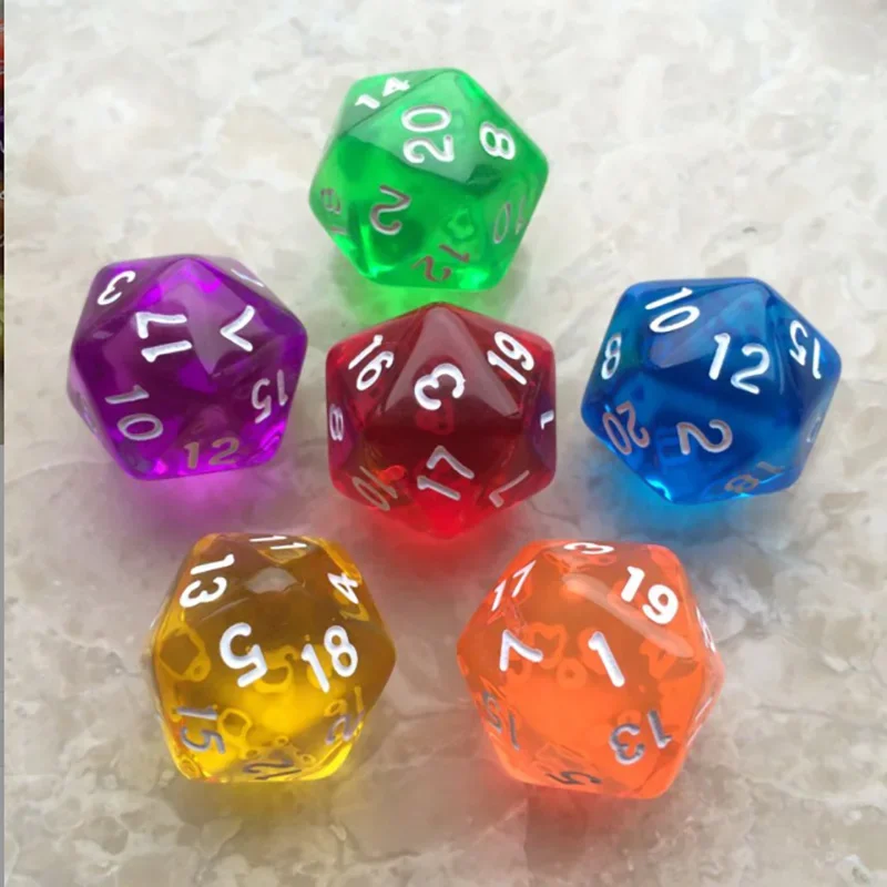 10 PCS Transparent Multicolor Dice Random Colors 20 Sided Dice Funny Puzzle Game