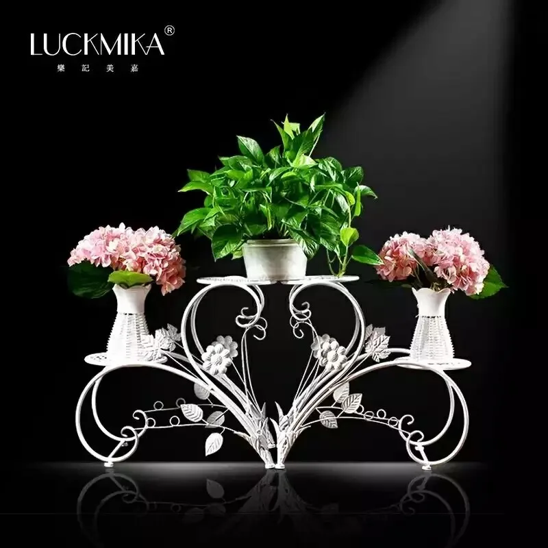 European heart-shaped wrought iron flower stand multi-layer floor-to-ceiling balcony hanging orchid flower pot stand indoor livi