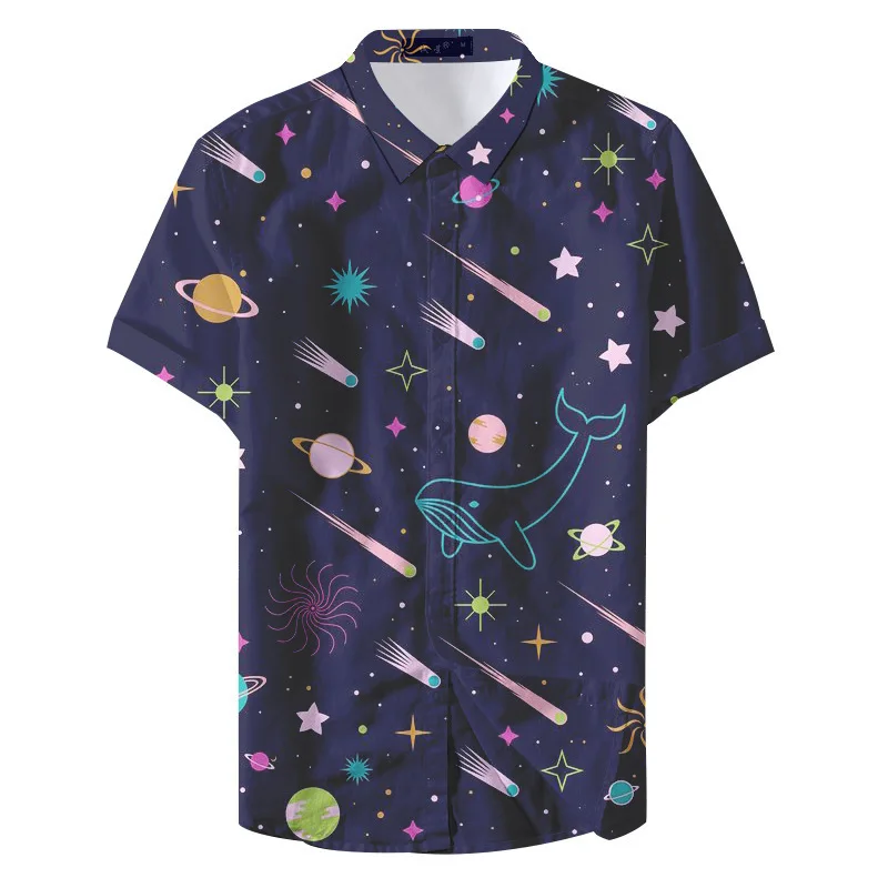 

Universe Shirts For Men 3d Planet Starry Sky Printed Men's Shirt Casual Short Sleeve Oversized Top Tee Shirt Men Clothing Camisa