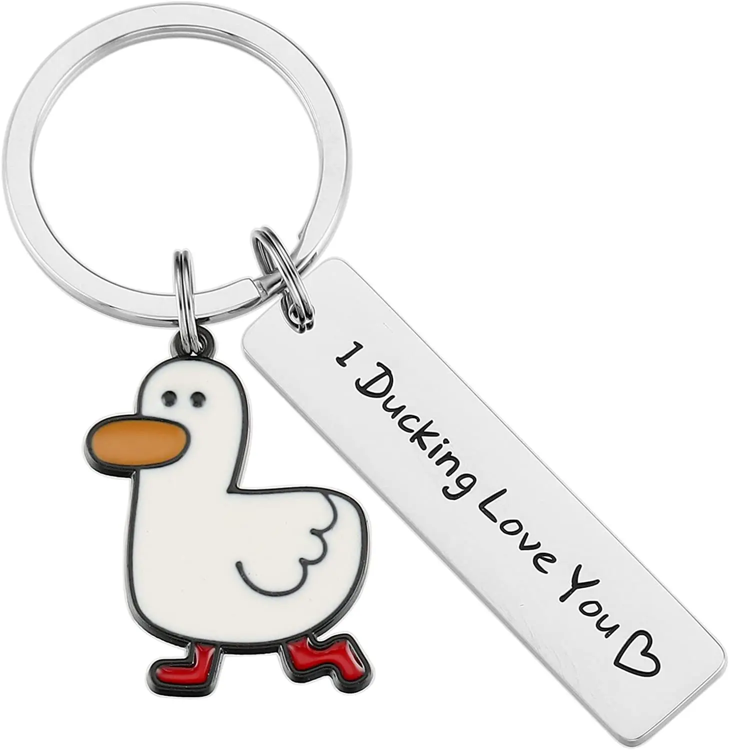 Stainless Steel Rectangle Bar Charm Keychain Lettering I Ducking Love You Lovely Duck Keychain Key Ring For Jewelry Gift