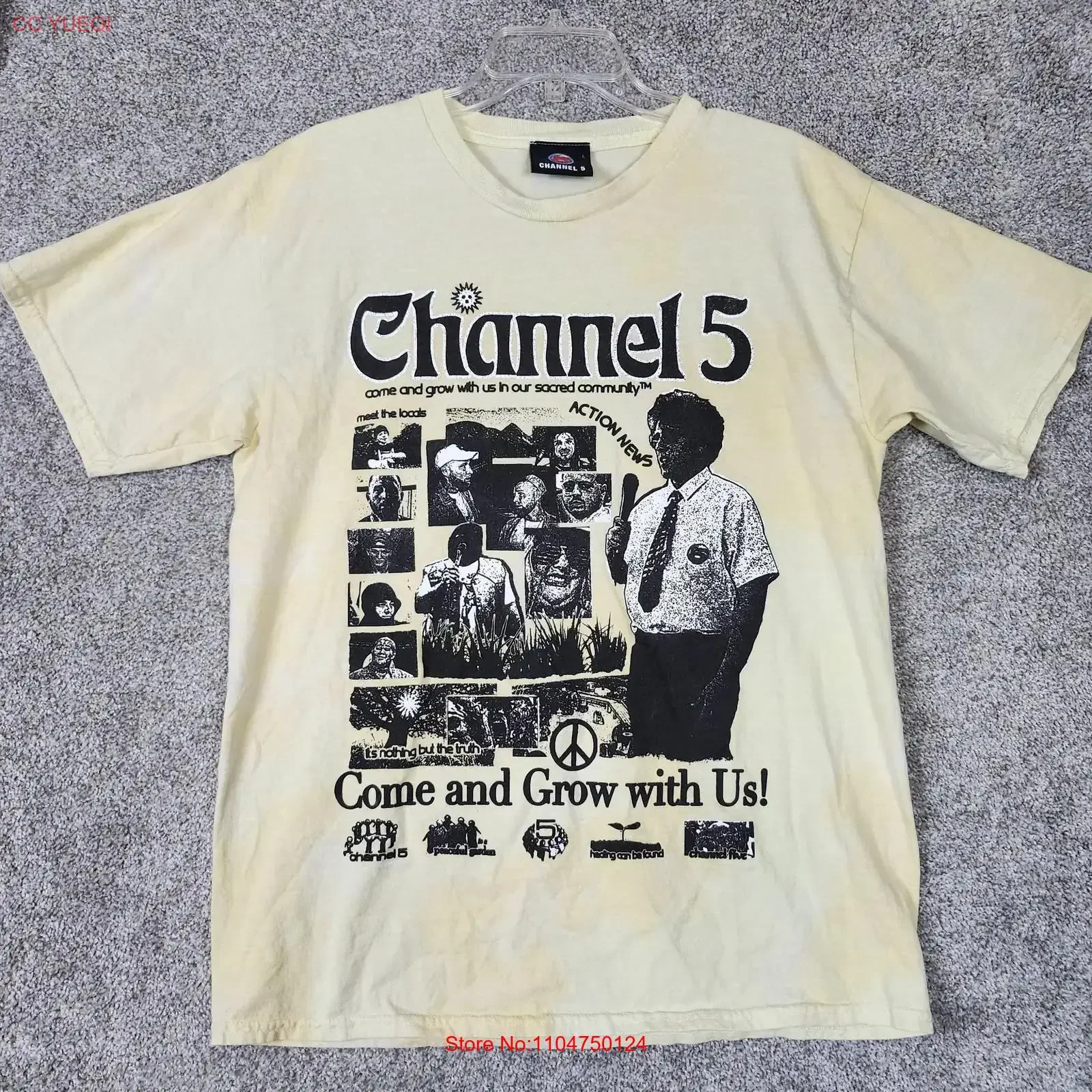 Channel 5 T Shirt Mens Large Yellow Action News Reporter Community vintage Washed fashion Unisex Breathable Soft