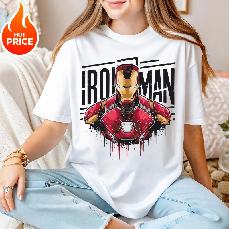 الرجل الحديدي مارفل بوي فتاة 2026 تيشيرت صيفي الأسرة الوالدين والطفل ارتداء المتضخم عادية فضفاض قمصان قصيرة الأكمام النساء تي شيرت Y2k #2