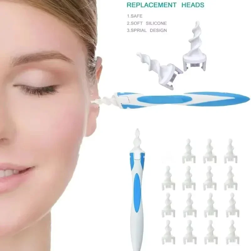Silicone Spiral Ear Cleaner 360 Degree Rotating Earwax Cleaning Tool with 16 Replacement Ear Spoons Baby Care Kit