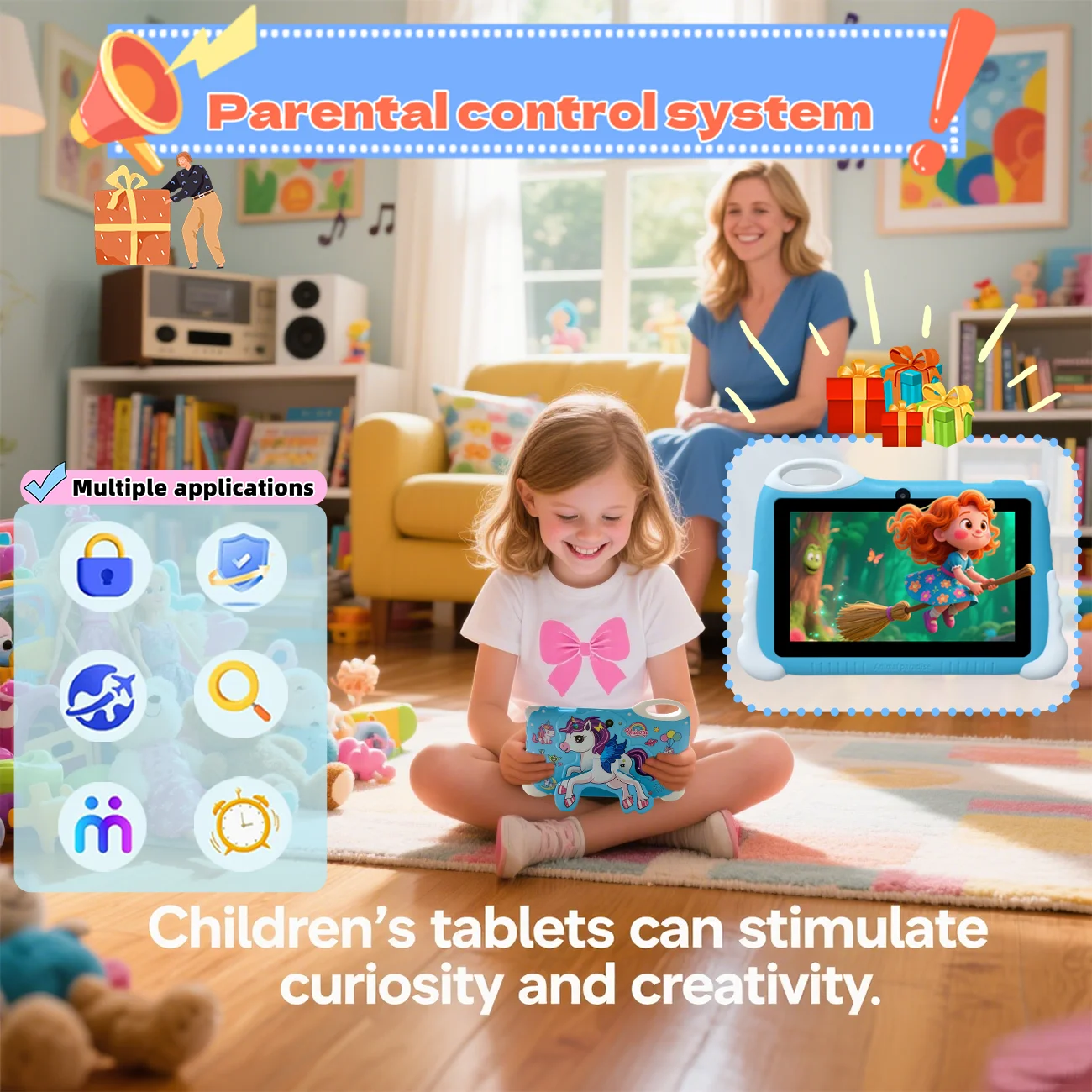 Tablet per bambini da 7 pollici Doppia fotocamera WiFi Controllo parentale I migliori regali per bambini Android Gioco per bambini Apprendimento educativo