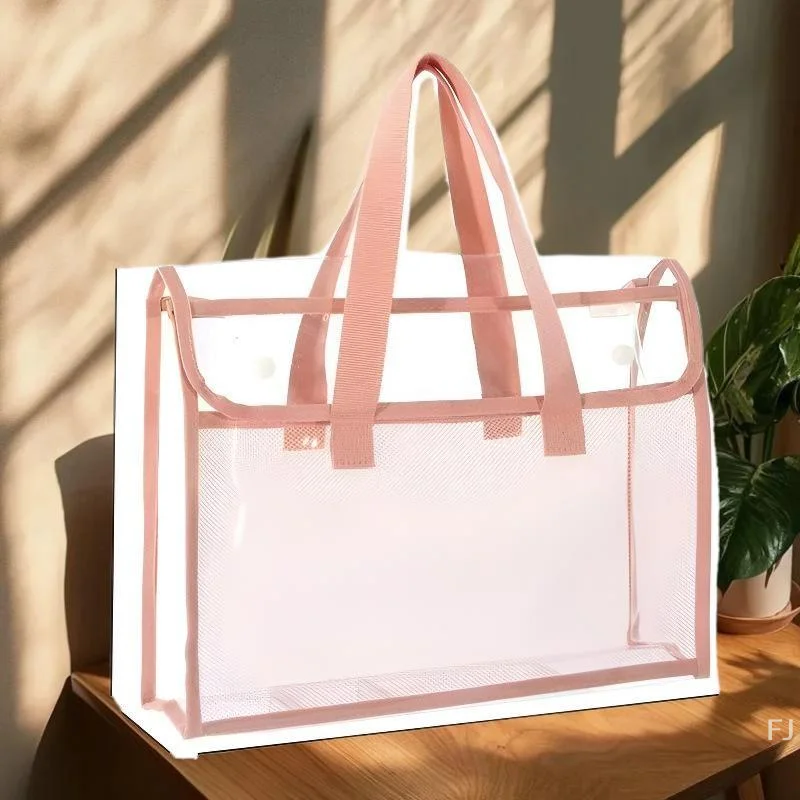 

[YU]Portable Large Capacity Tote Bag Transparent File Bag Textbook Homework Book Storage Bag Office Supplies Back To School Gift
