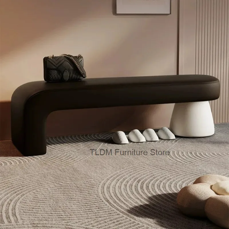Asymmetric Geometric Padded Bench Smooth Upholstered Surface & Rounded Bulb Support Legs Long Rest Seat for Living Space