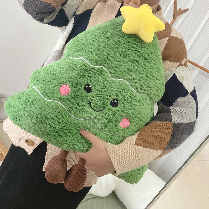 50x45x8cm Green Christmas Tree Plush Pillow Stuffed Soft Plant Smiling Face Holiday Party Home Decor Plushie Peluche Kids Gift