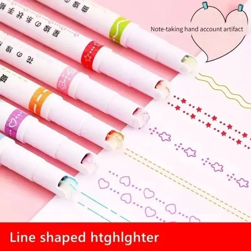 

6pcs/set Line Shaped Highlighter Pen Color Roller Tip Curve Liner Art Contour Marker Highlighter Journal School Stationery