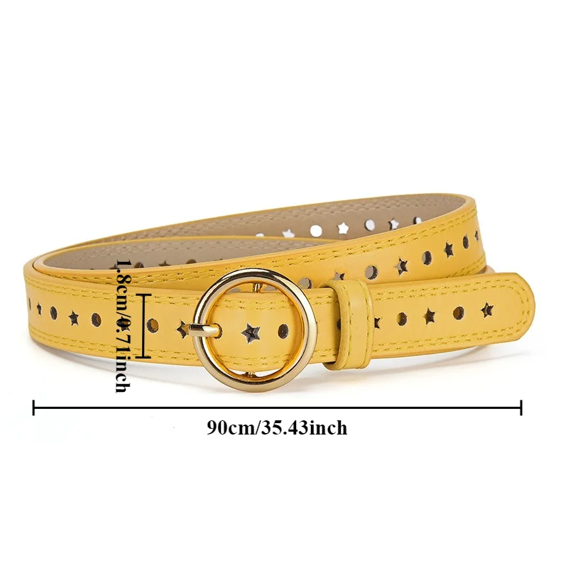 Stylish Children's Style Round Buckle Minimalist Versatile Women's Belt - Five-Pointed Star Perforated Everyday Dress Belts