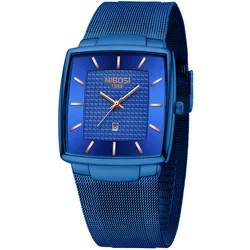 NIBOSI Luxury Watch Men Mesh Steel Band Business Waterproof Male Clock Luminous Date Square Quartz Men Watch Relogio Masculino