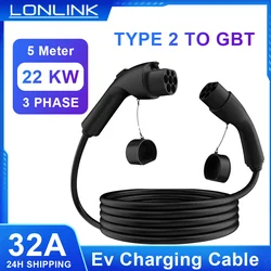 LONLINK-Cable de carga rápida trifásico para coche eléctrico, cable de carga tipo 2a GB/T 62196 EV, 16/32A, 22kW, 5M