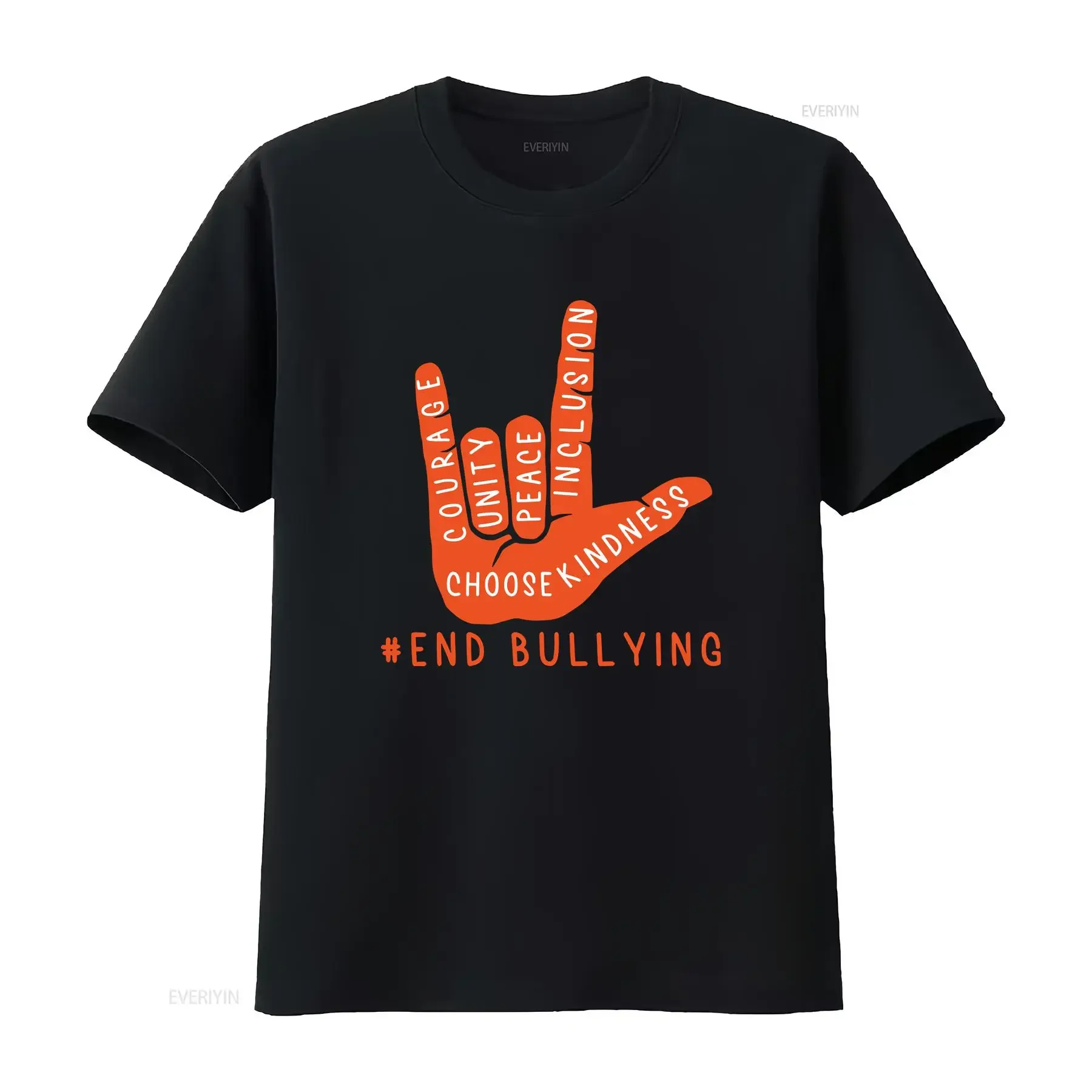 T-shirt Orange Unity Day pour enfants, anti-tyranie scolaire, avec signes de langage corporel, graphique vintage délavé, streetwear polyvalent, doux et respirant