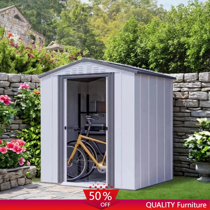 

Новый стиль 9,5x6,4 фута, уличный стальной сарай для хранения, запираемые двери с полкой, устойчивый к атмосферным воздействиям металлический сарай для инструментов для сада на заднем дворе