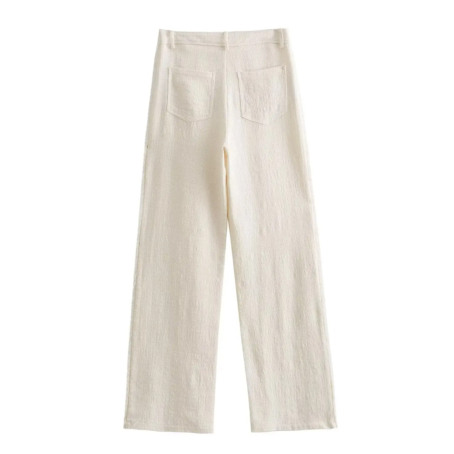 Dave & Di Herfst Nieuwe Franse Mode Dames Elegante Rechte Beige Pijpen Broek Vintage Geweven Hoge Taille Casual Broek Dames