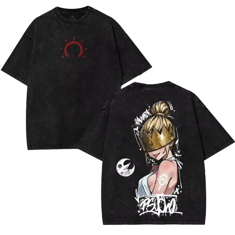 Men Fire Force Haumea Anime Graphic Washed T Shirt Vintage Loose Oversized Short Sleeve Tee Streetwear Unisex Manga Print Tops