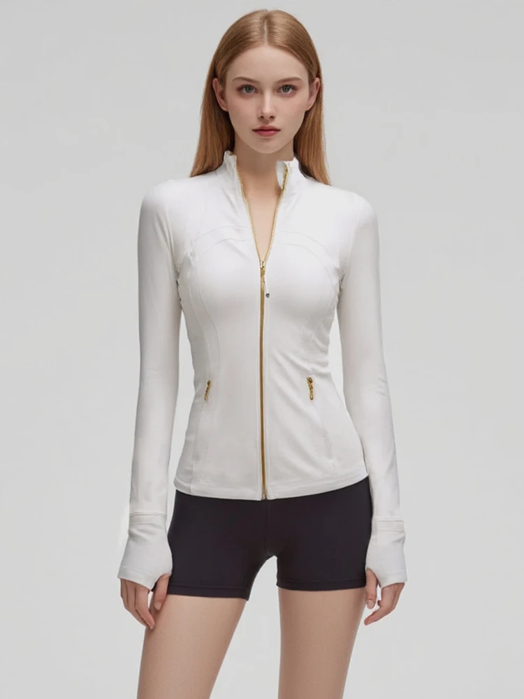 Nouveautés de l'été : veste de yoga avec fermeture éclair dorée, vêtements de sport à manches longues, manteau décontracté et de fitness pour femmes