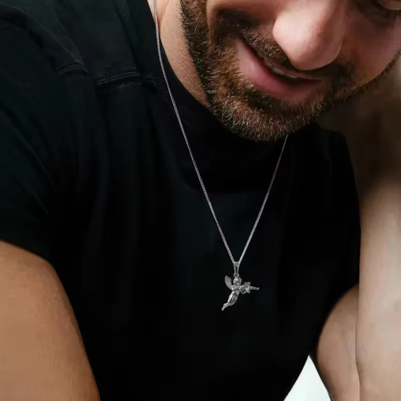 3D Angel Gun Pendant Necklace, 18K Gold Plated