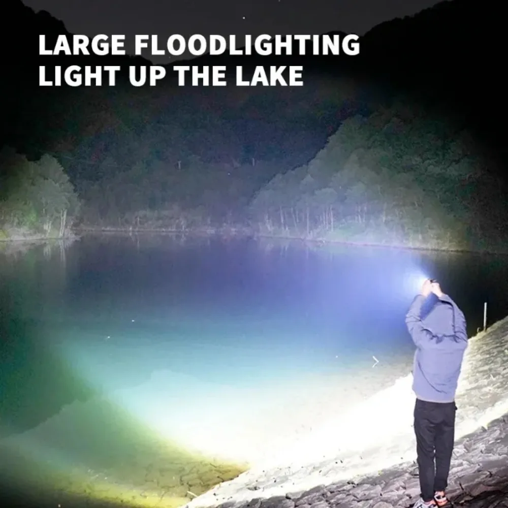 Lanterna Super Brilhante Portátil Recarregável LED Tática para Camping, À Prova D'água, Luzes Externas para Pesca