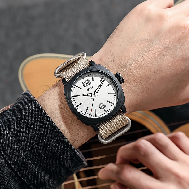 موضة كبيرة 45 مللي متر ساعة رجالي قابلة للتبديل مضفر حزام من النايلون مضيئة مقاوم للماء ساحة الرياضة ساعات المعصم Relogio Masculino