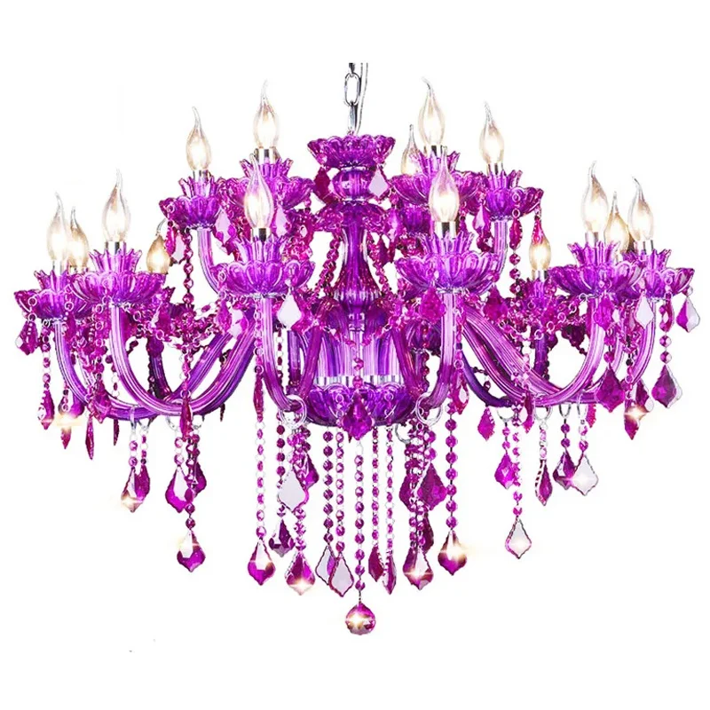 

Crystal Chandelier K9 Purple Color Crystal Villa Lobby Living Dining Room Bedroom High Quality Hanging Lamp Kitchen Island Light