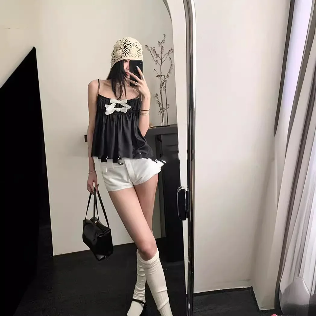 

Женская модная одежда для взрослых по индивидуальному заказу, ниша с бантом, контрастное черное стекло, пушистые шелковые подтяжки, сексуальный жилет, сексуальный костюм для женщин