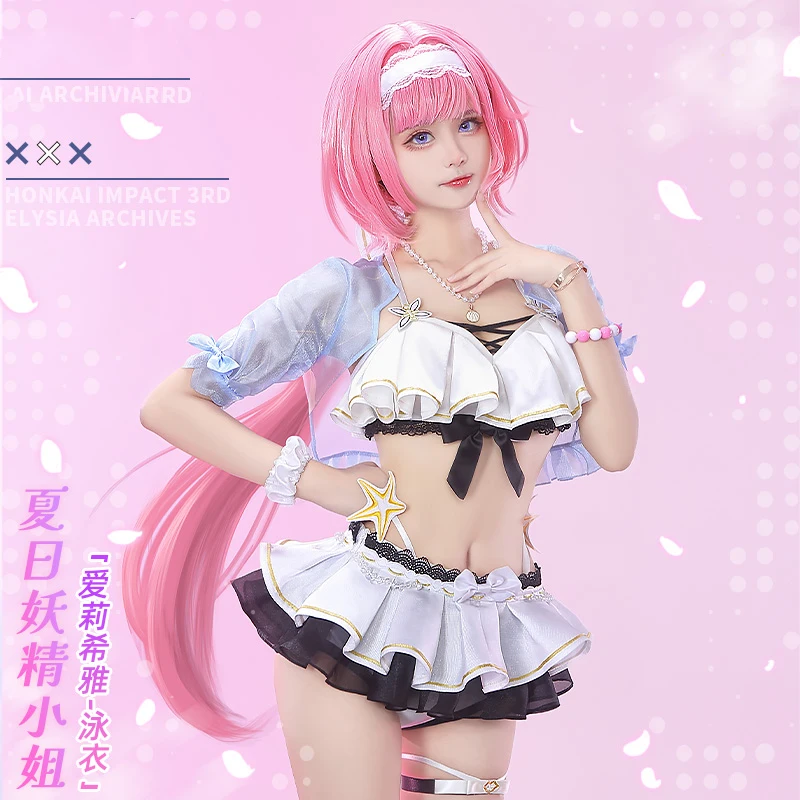 

InYOYO Honkai Impact 3rd Elysia Cosplay Costume Summer Pink Swimsuit Bikini Dress Role Play Party Women Halloween Outfit NEW