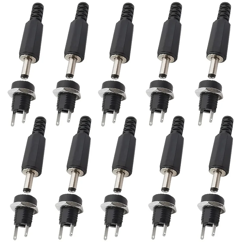 20Pcs(10 Pairs)5.5x2.1mm 3.5x1.3mm DC Connectors Male Female Jack Socket Nut Panel Mount DC Power Adapter