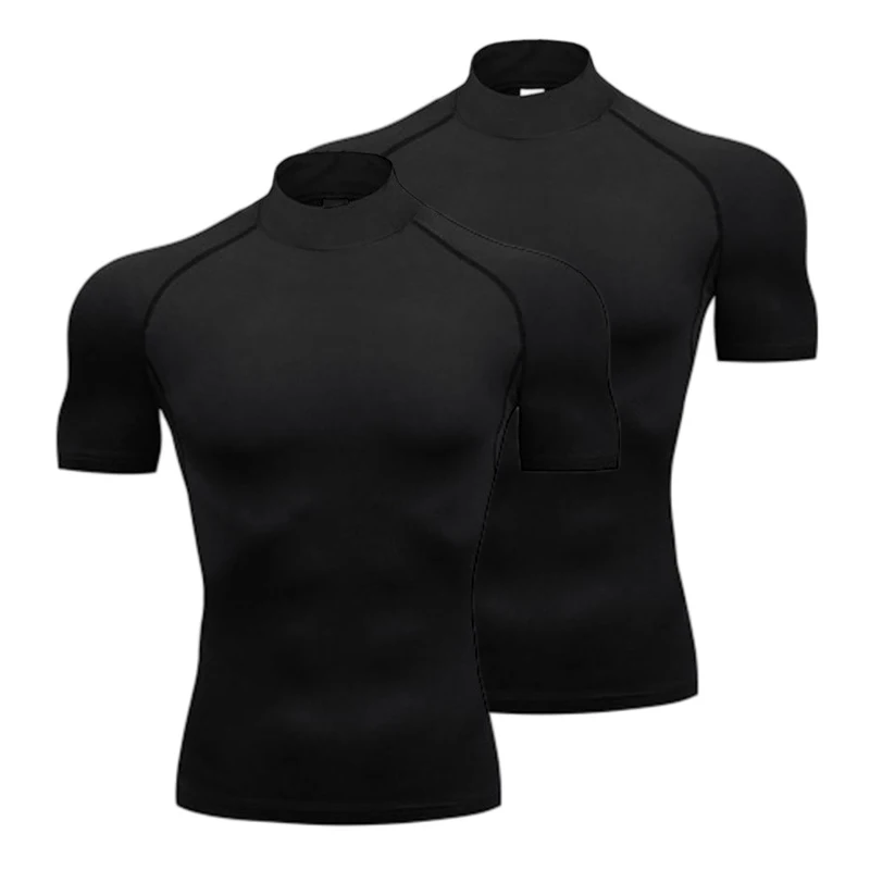 

1/2 шт. компрессионные рубашки мужские летние футболки для бега водолазка эластичные быстросохнущие спортивные футболки спортивная футболка с коротким рукавом для спортзала