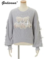 Mijnstijl Herfst En Winter Klassieke Cartoon Beer Trui Dame Meisjes Lieve Ronde Hals Losse Trui Japanse Liz Gebreide Tops